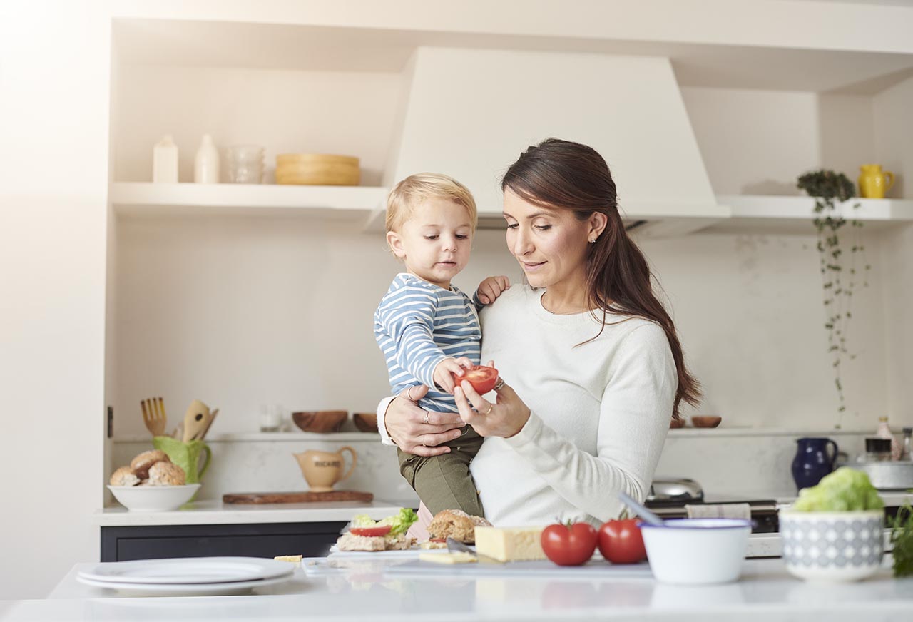 Mother and baby in the kitchen