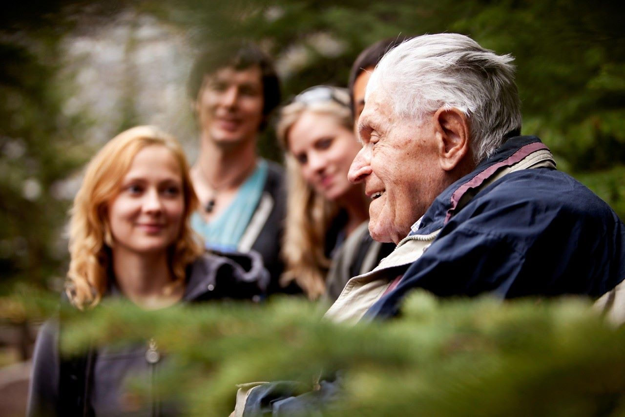 COPD - Senior man sitting on a bench with 